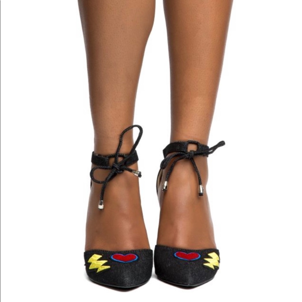 Patchwork Denim Heels - image 1